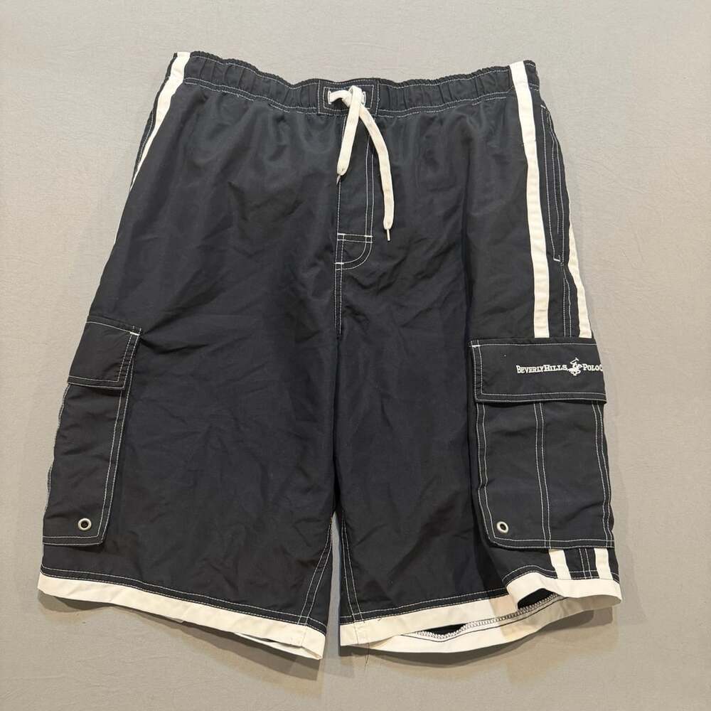 Beverly Hills Polo Club Swim Trunks Size XL Black White Board Shorts